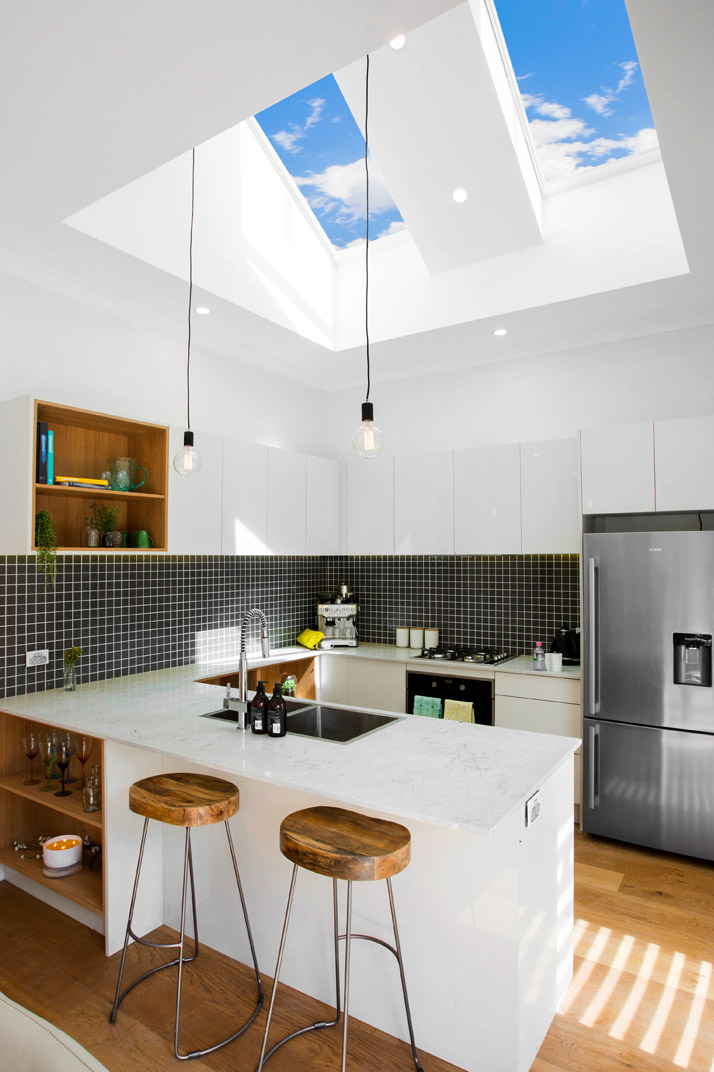 skylights in kitchen with lights in wellington